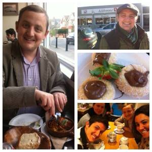 Collage: eating at Addommé and coffee with ex-lodgers